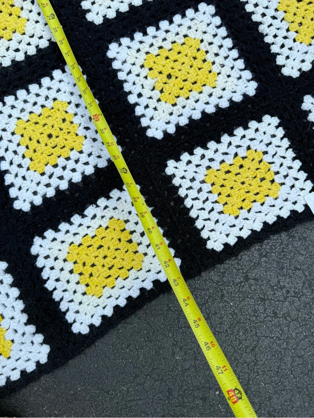Handmade Black, White & Yellow Crochet Throw - Home Accents